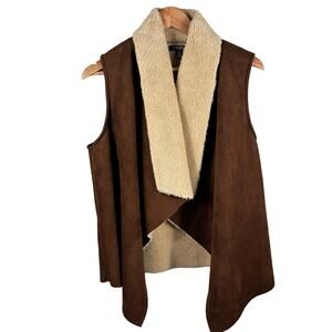 Chaps Women Size Large Western Faux Suede Leather Fleece Open‎ Front Cowboy Vest